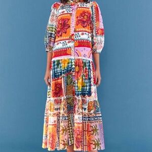 FARM Rio Summer Stitches maxi dress with drop waist and eyelet sleeves